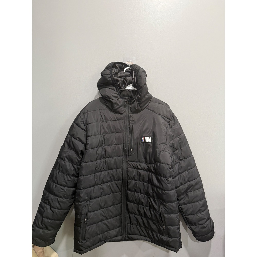 NBA Mens Puffer‎ Jacket Black Hooded Full Zip Quilted Insulated Coat Large